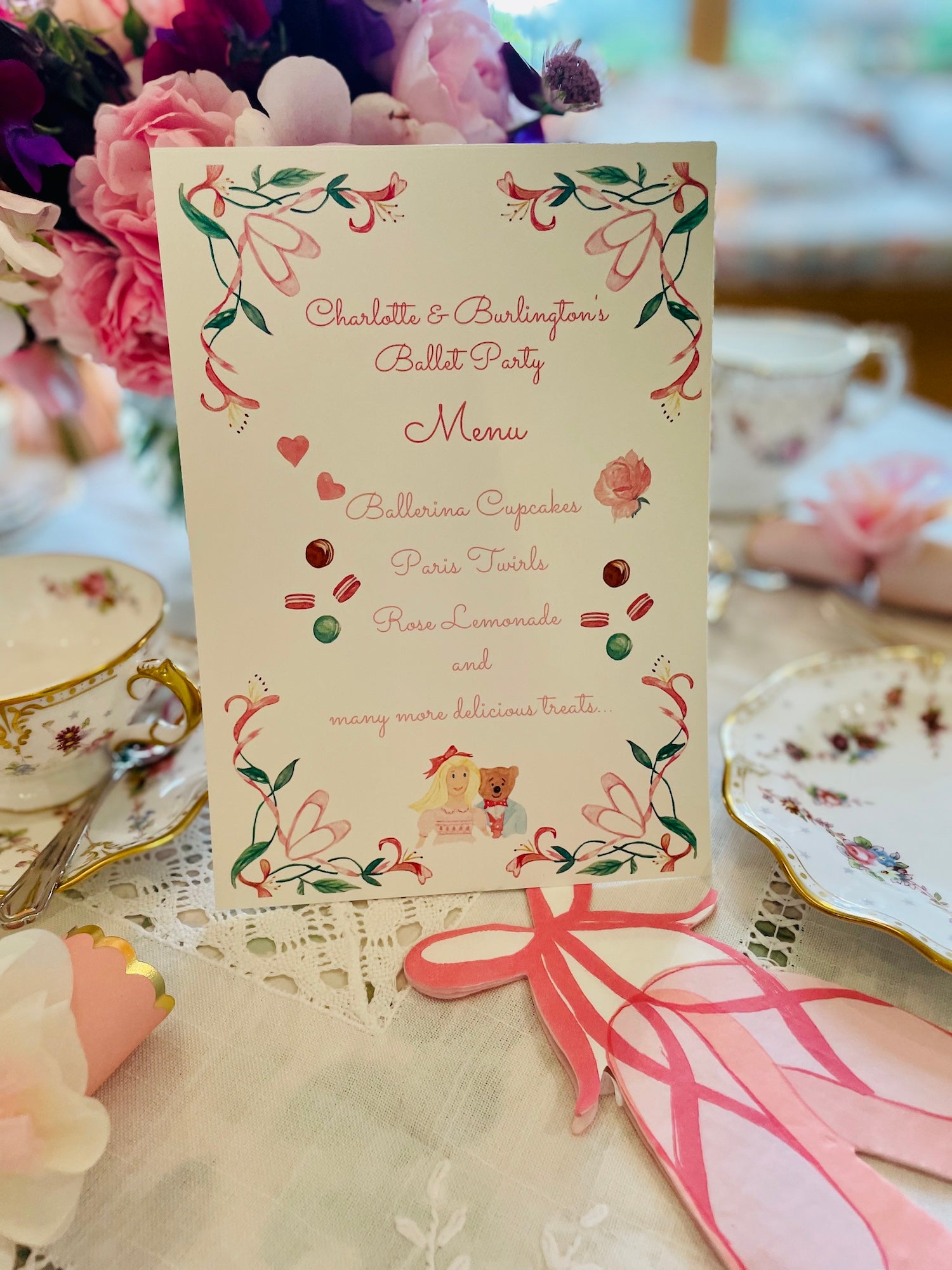 Tea party custom made menu children Charlotte sy Dimby