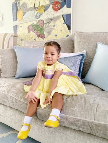 handmade yellow purple smocked dress children girl charlotte sy dimby