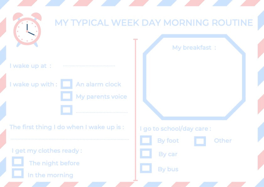 Children's pen pal template example a little bit about me morning routine