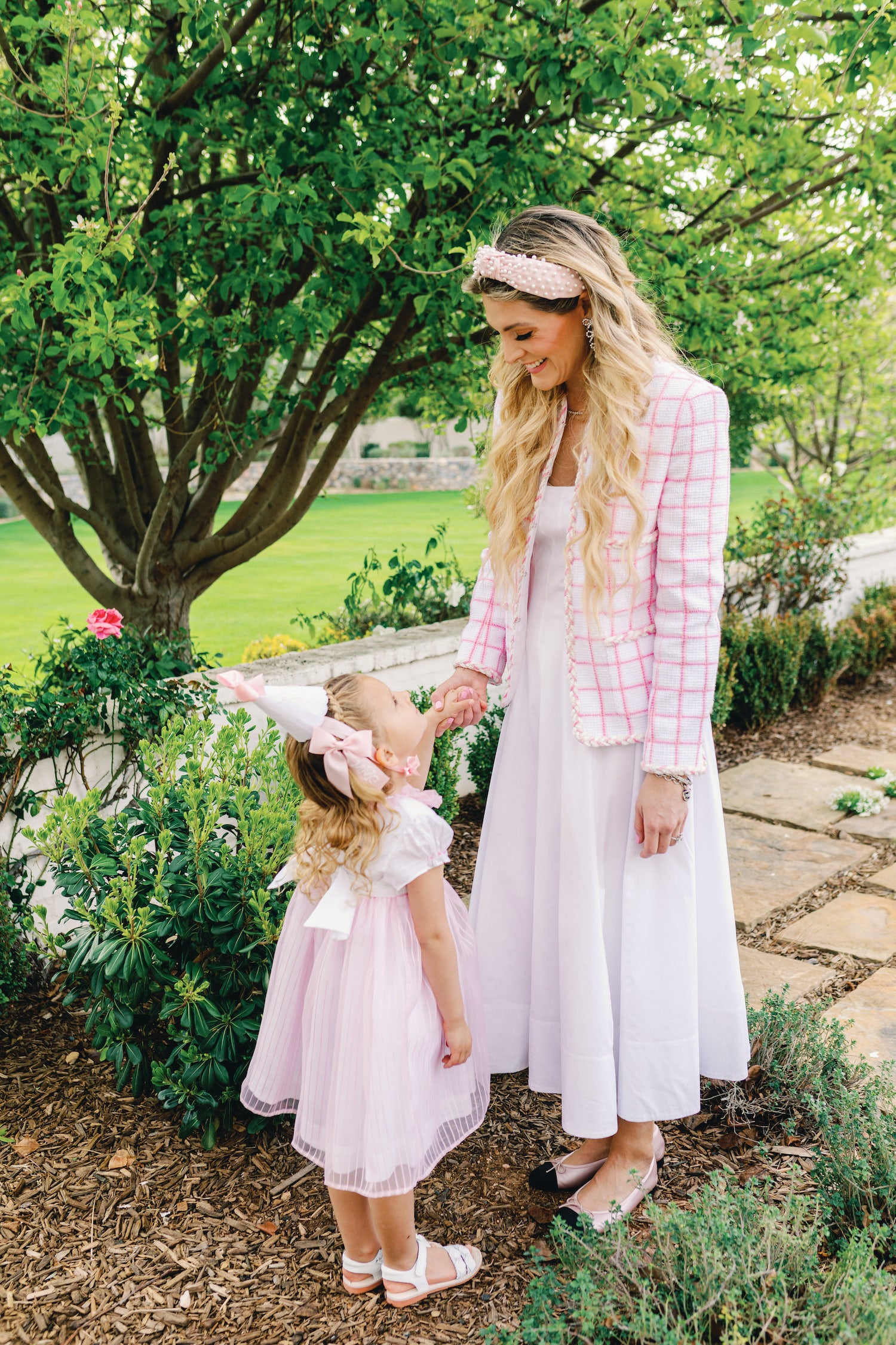 Mummy and me mum and daughter pink and white look Charlotte sy Dimby pink bow pearl party dress and inspiration for children little princess
