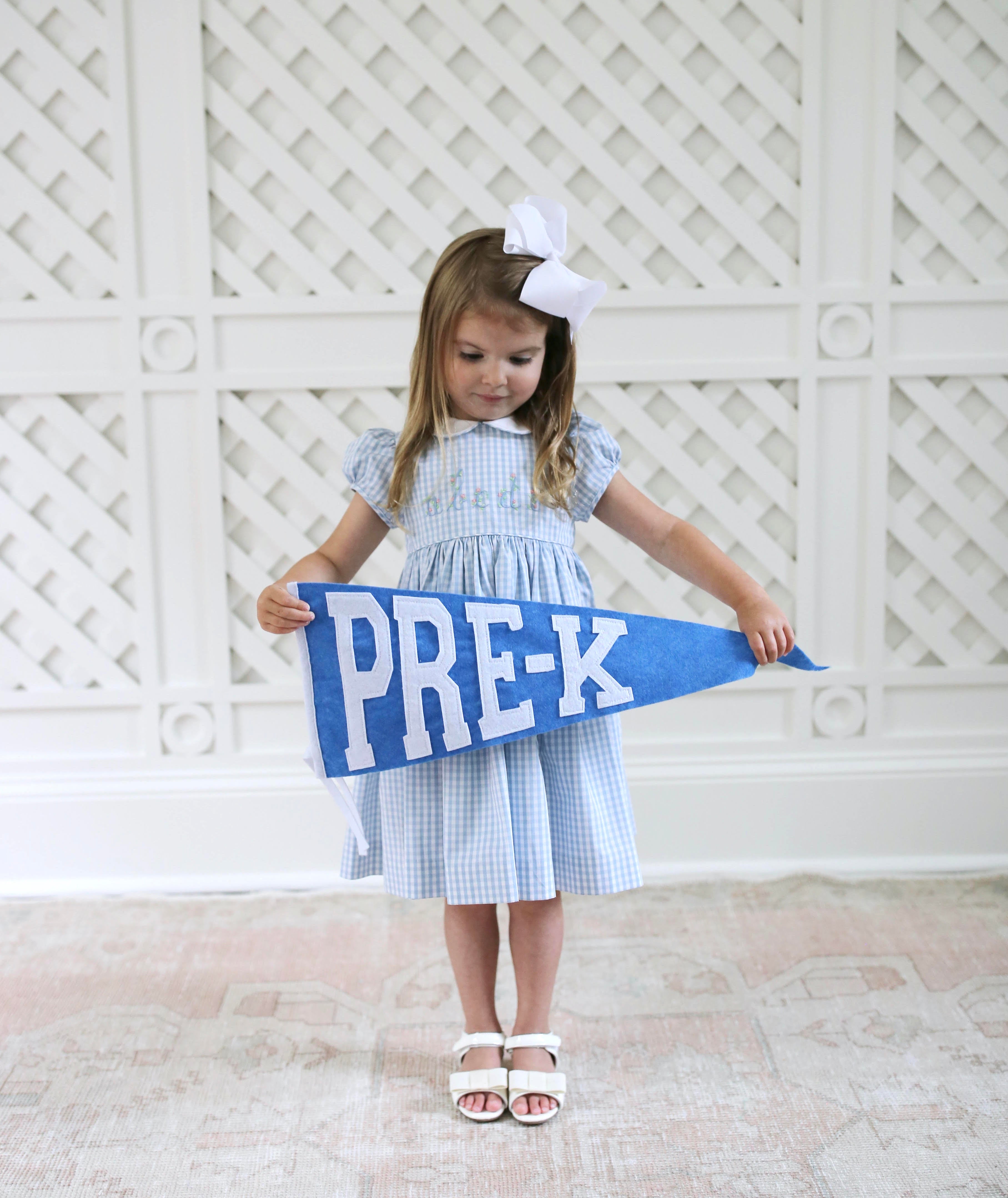 Blue and white classic chic gingham school dress back to school Born on Fifth