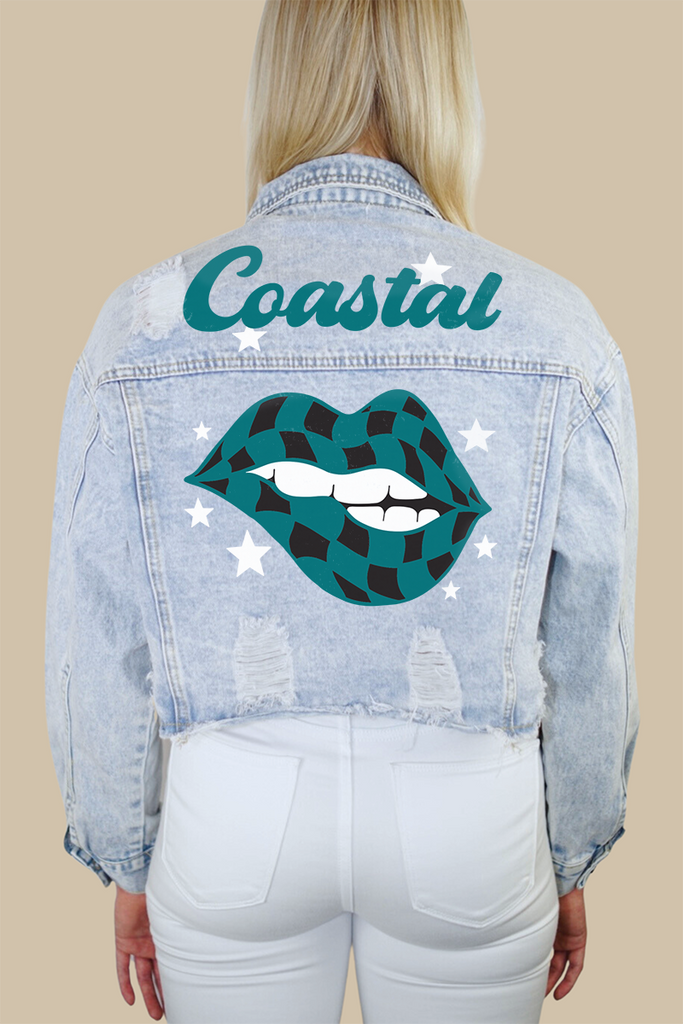 Coastal Checkered Lips Denim Jacket