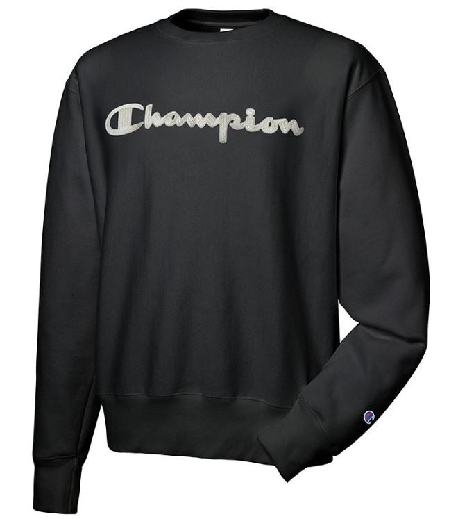 champion script logo black crewneck sweatshirt