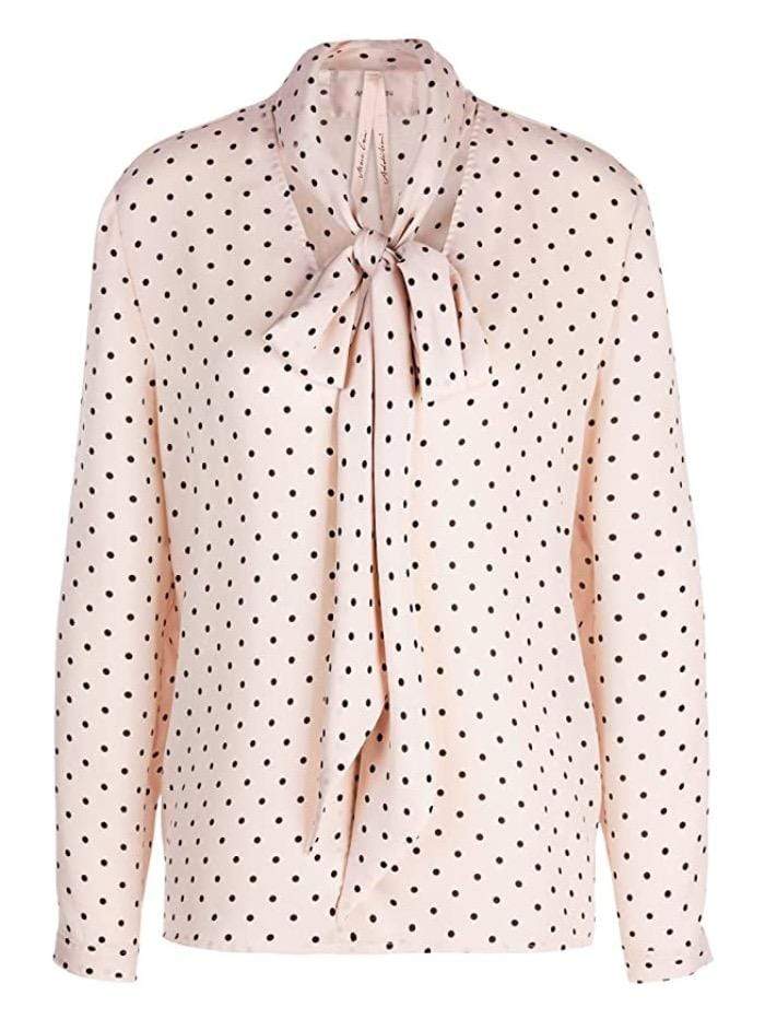 Marc Cain Additions Tops Marc Cain Additions Pink Spotty Blouse With Tie KA 51.10 W08 izzi-of-baslow