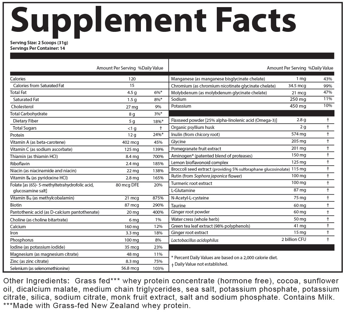 Daily Defense Whey Protien Shake Nutritional Label