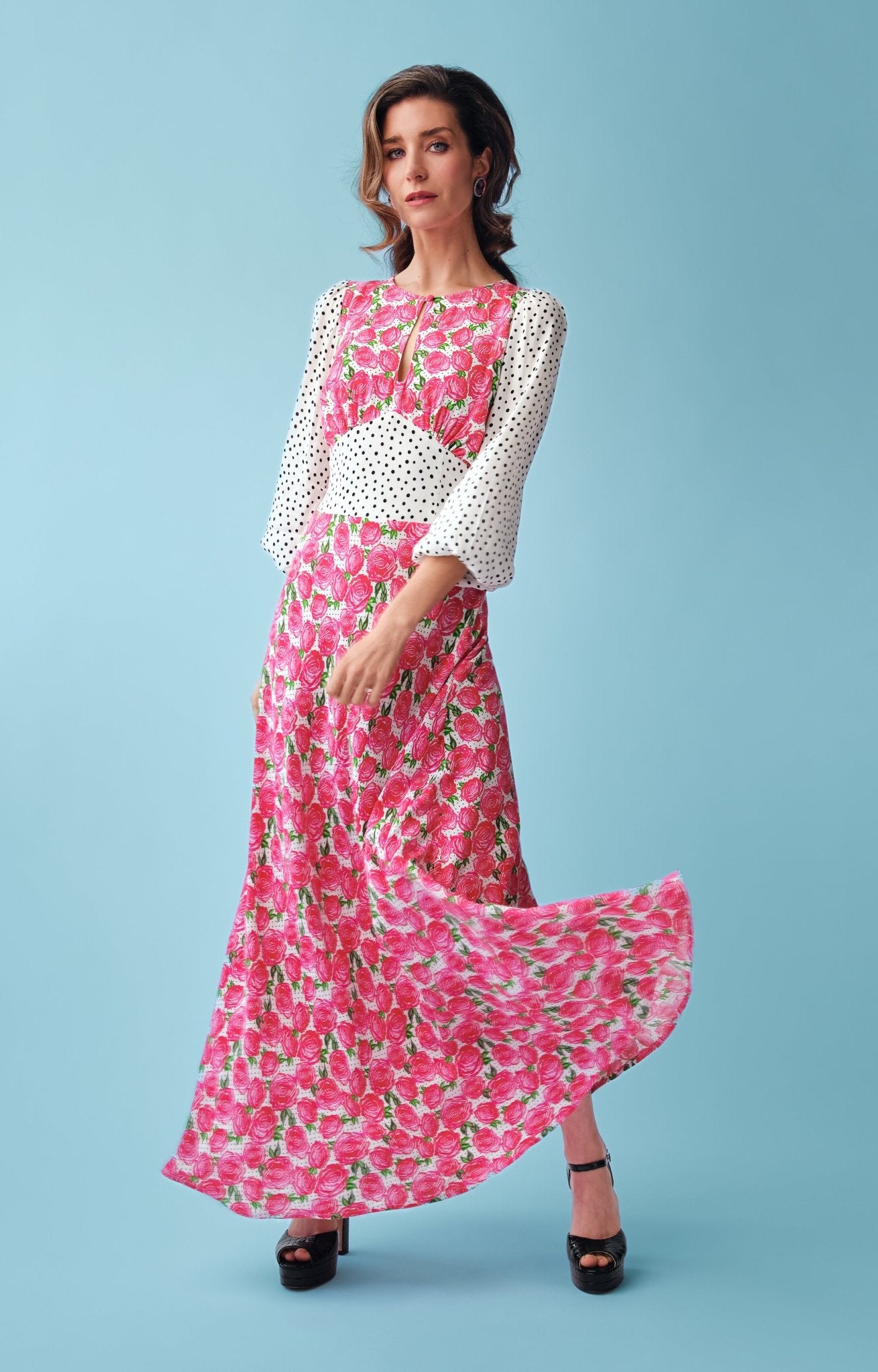 Polkadot rose maxi keyhole dress - Coco Fennell product image