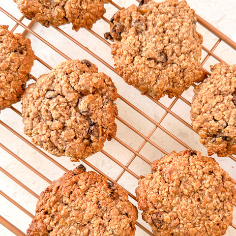 Oat cookies on a baking rack