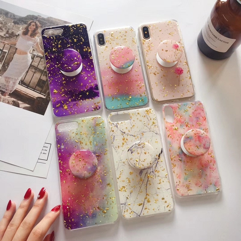PASTEL GOLD FLAKE CASE WITH POPSOCKET