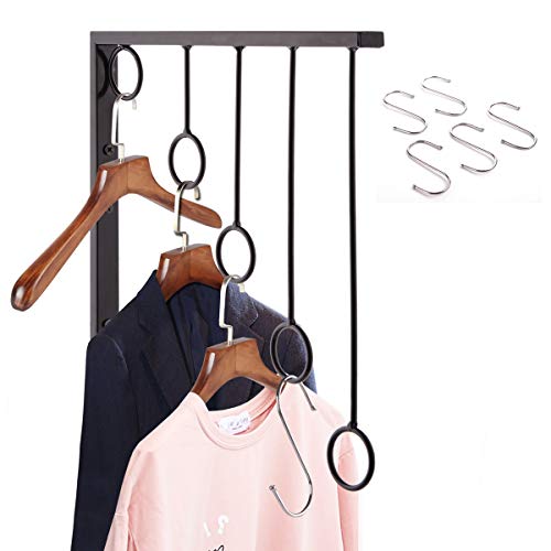 OKOMATCH Clothes Hanger Wall Mounted Clothing Organizer/Drying Rack/Garment Dispaly + 5Pcs Stainless Steel Hooks,Indoor & Outdoor Use,Heavy Duty (Black)