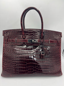 Hermes Birkin 25 Bordeaux Alligator Mat Matte Gold Hardware #A