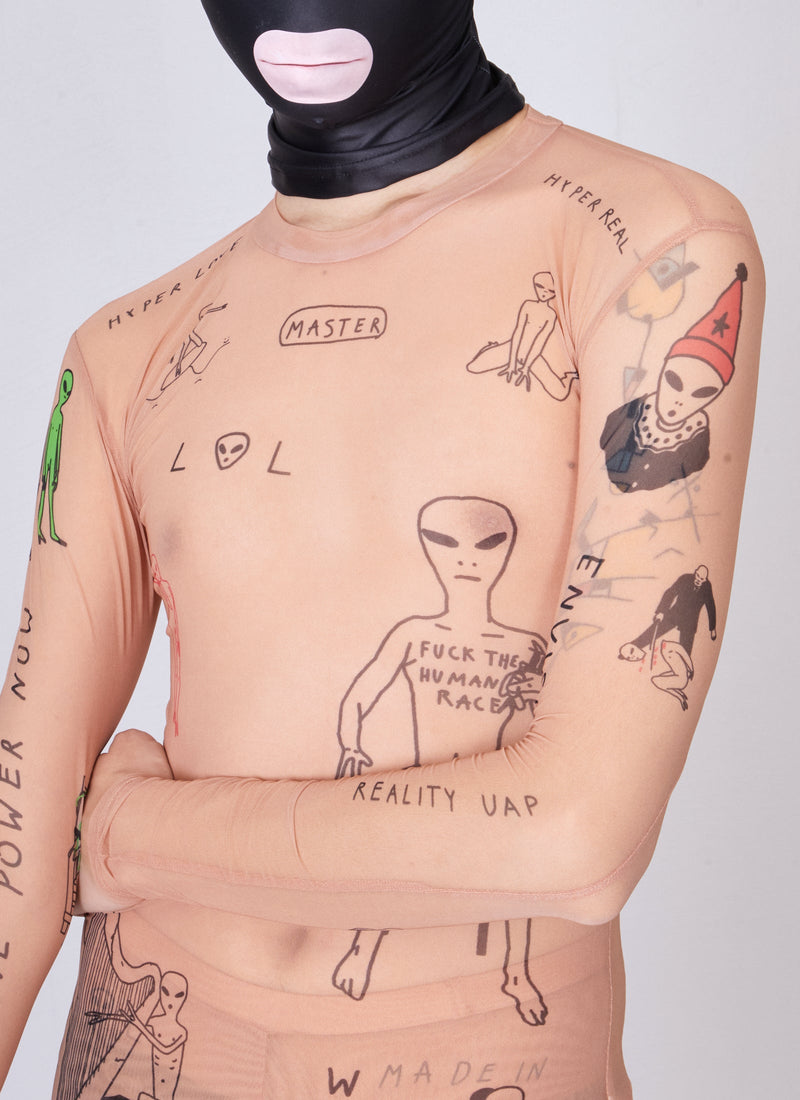 Mateusz Sarzynski Long Sleeve Tattoo Mesh Top