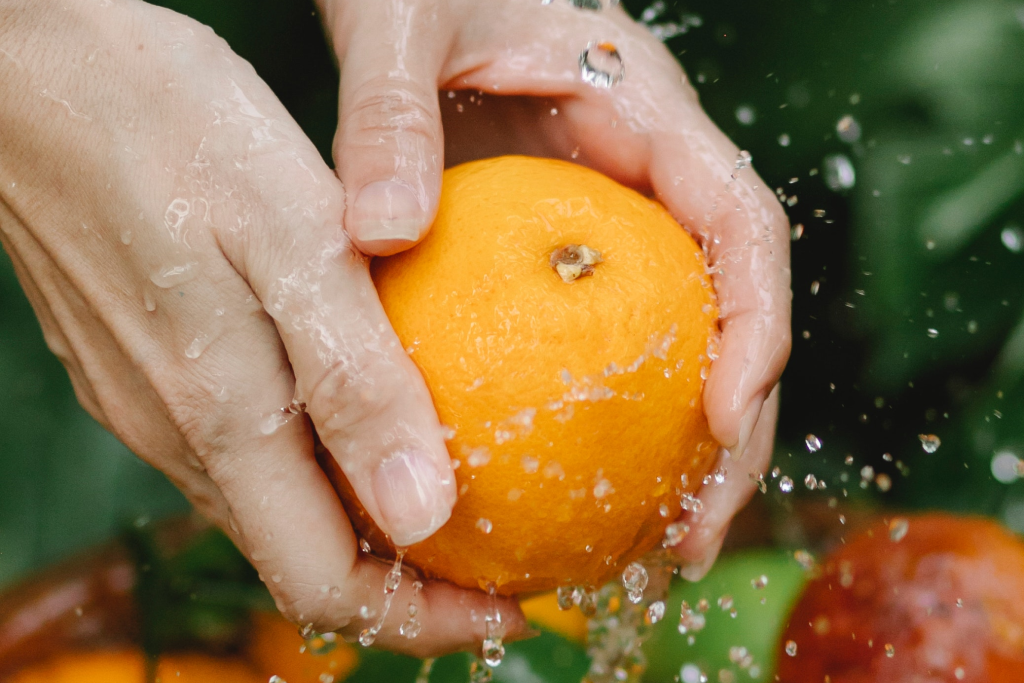 woman holding orange with water