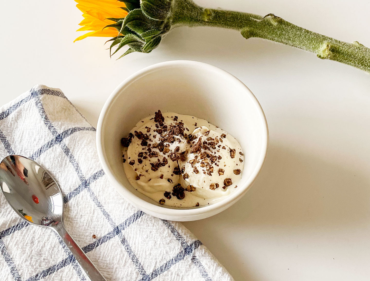 Finished Coffee-Infused Homemade Ice Cream Topped with Crushed Chocolate-Covered Espresso Beans