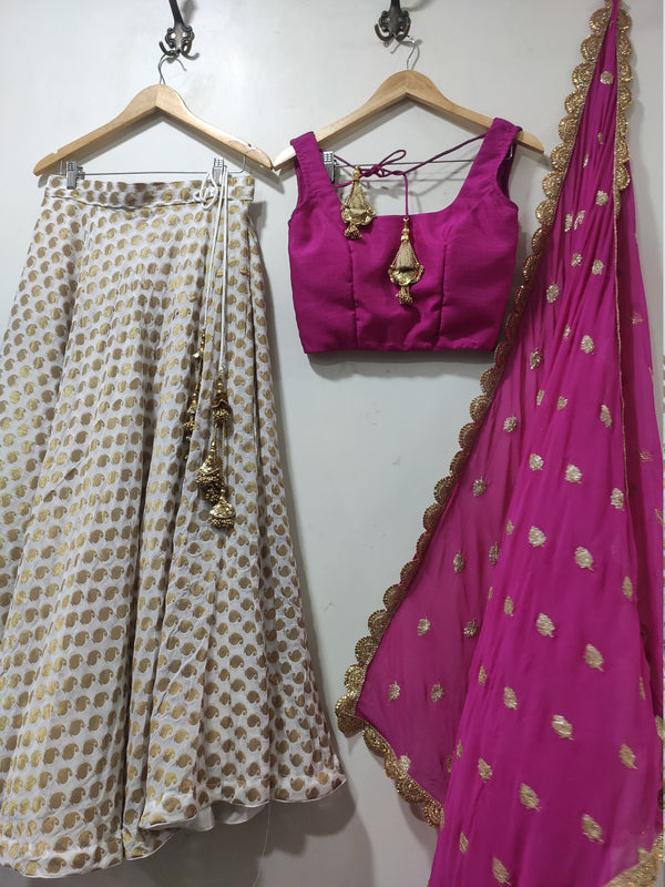 Indian lehenga with blouse dupatta custom made in hot pink blouse for women girls | Lengha choli designer party wear