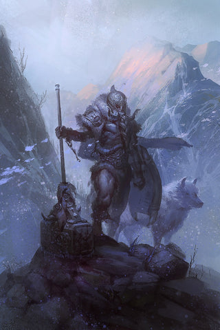 barbarian with wolf in frost