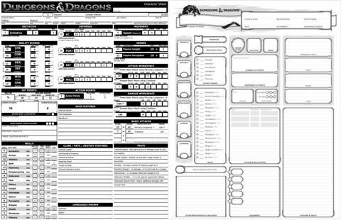 4e character sheet and 5e character sheet