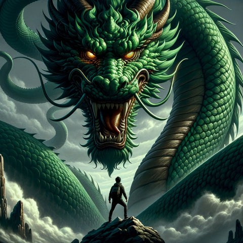 a green dragon talking with a hero