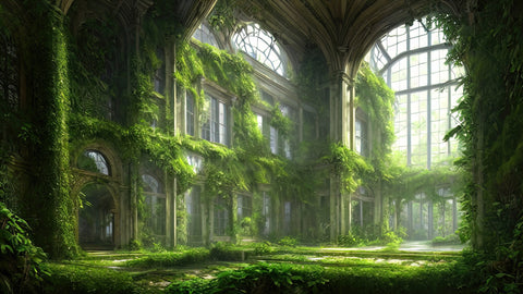 An overgrown city train station