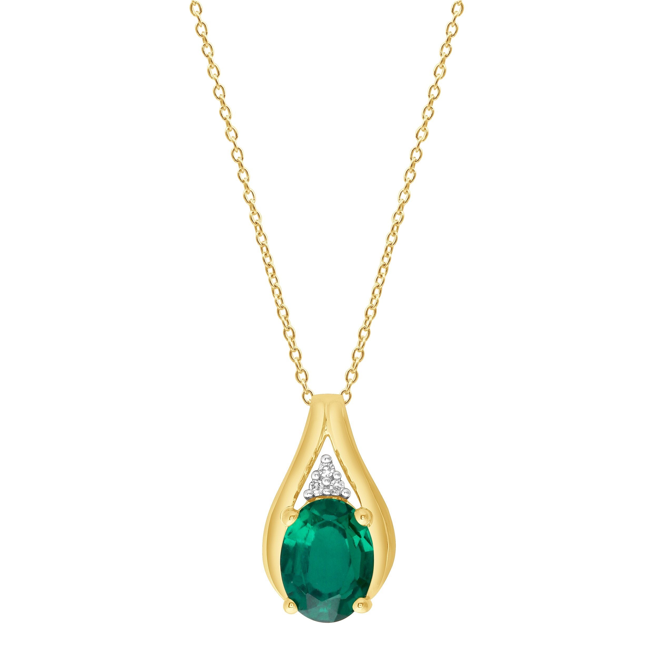 9ct Yellow Gold Diamond and Created Emerald Necklace | 9G36133 | Bevilles