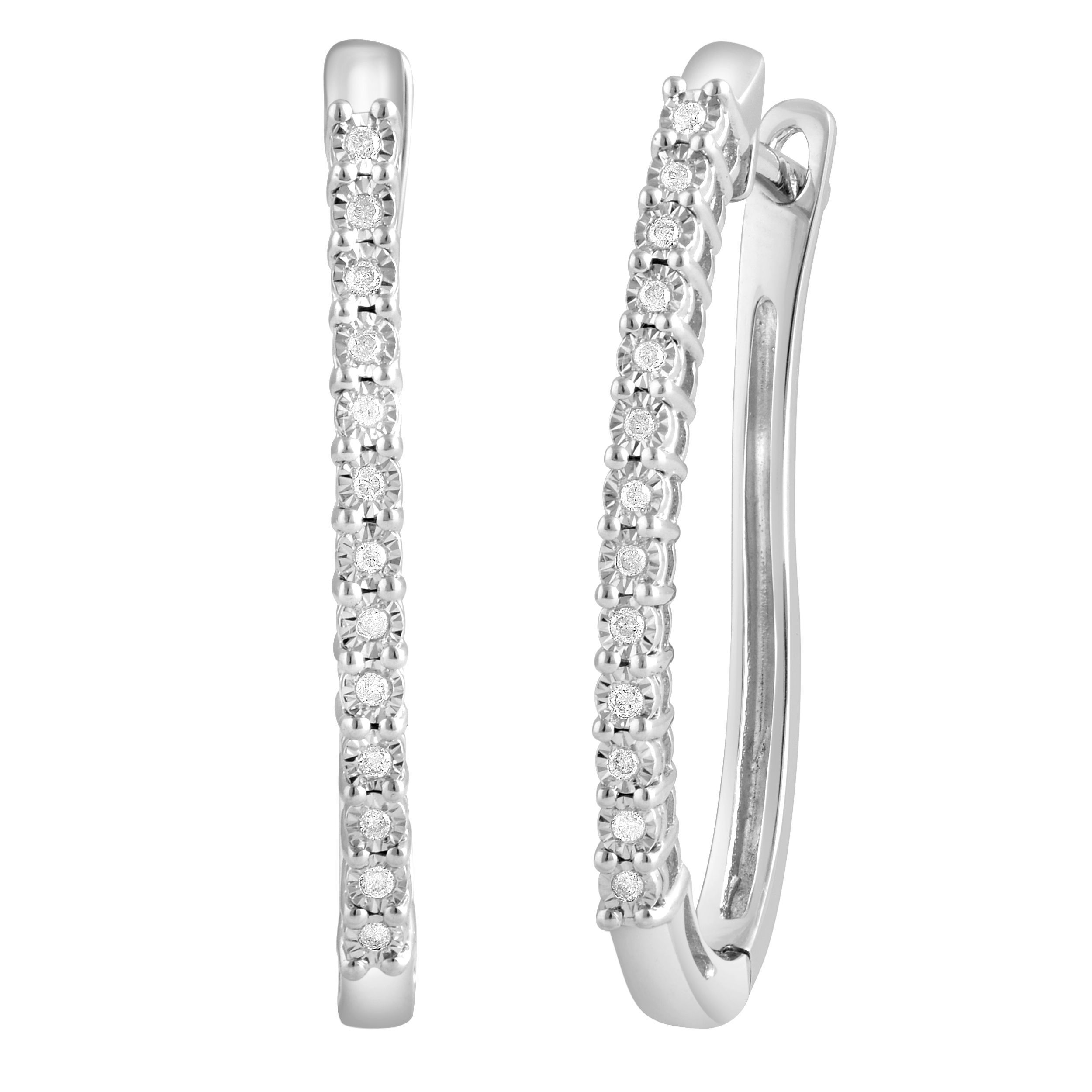 Miracle Halo Hoop Earrings with 0.10ct Diamonds in Sterling Silver ...