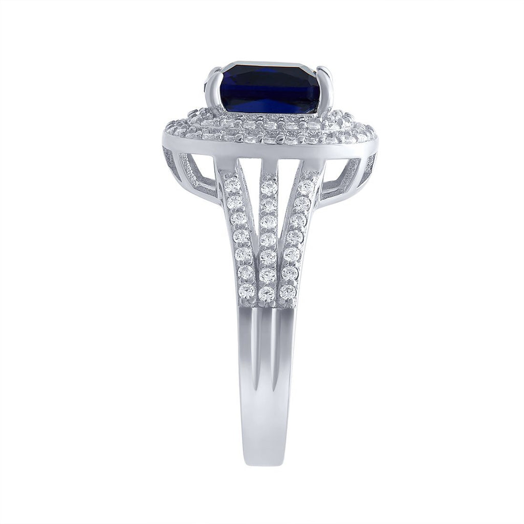 Blue Sapphire Cubic Zirconia Ring in Sterling Silver | Bevilles