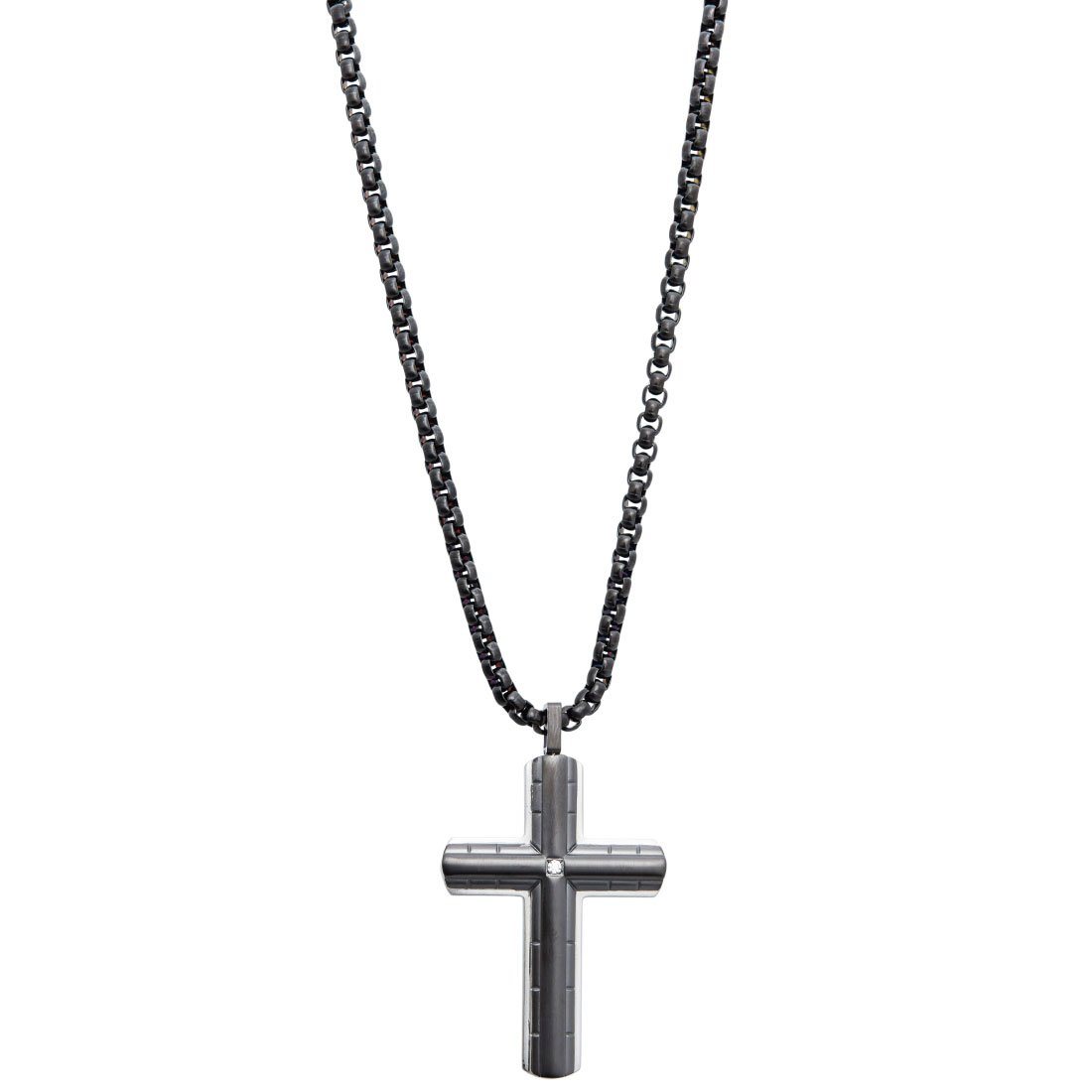 Men's Black Stainless Steel Cross Necklace | HF300005 | Bevilles