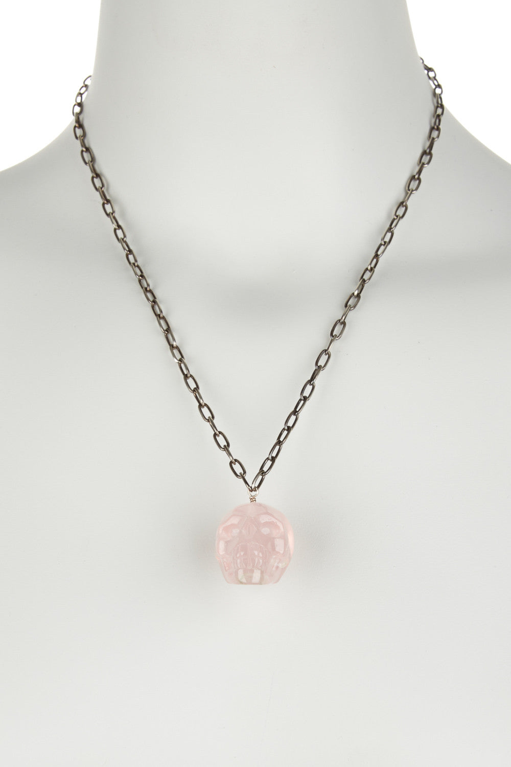 Rose Quartz Skull Necklace