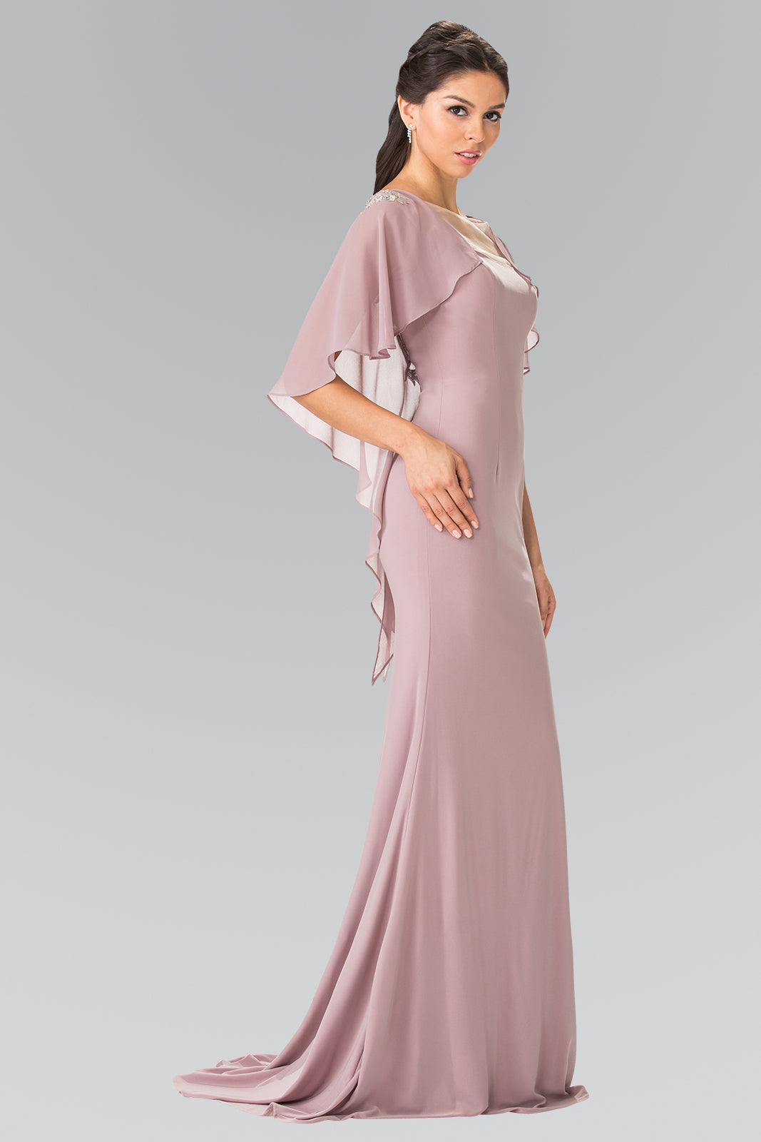 Gl2254 Sleeveless Jersey Long Dress With Attached Cape That Drapes