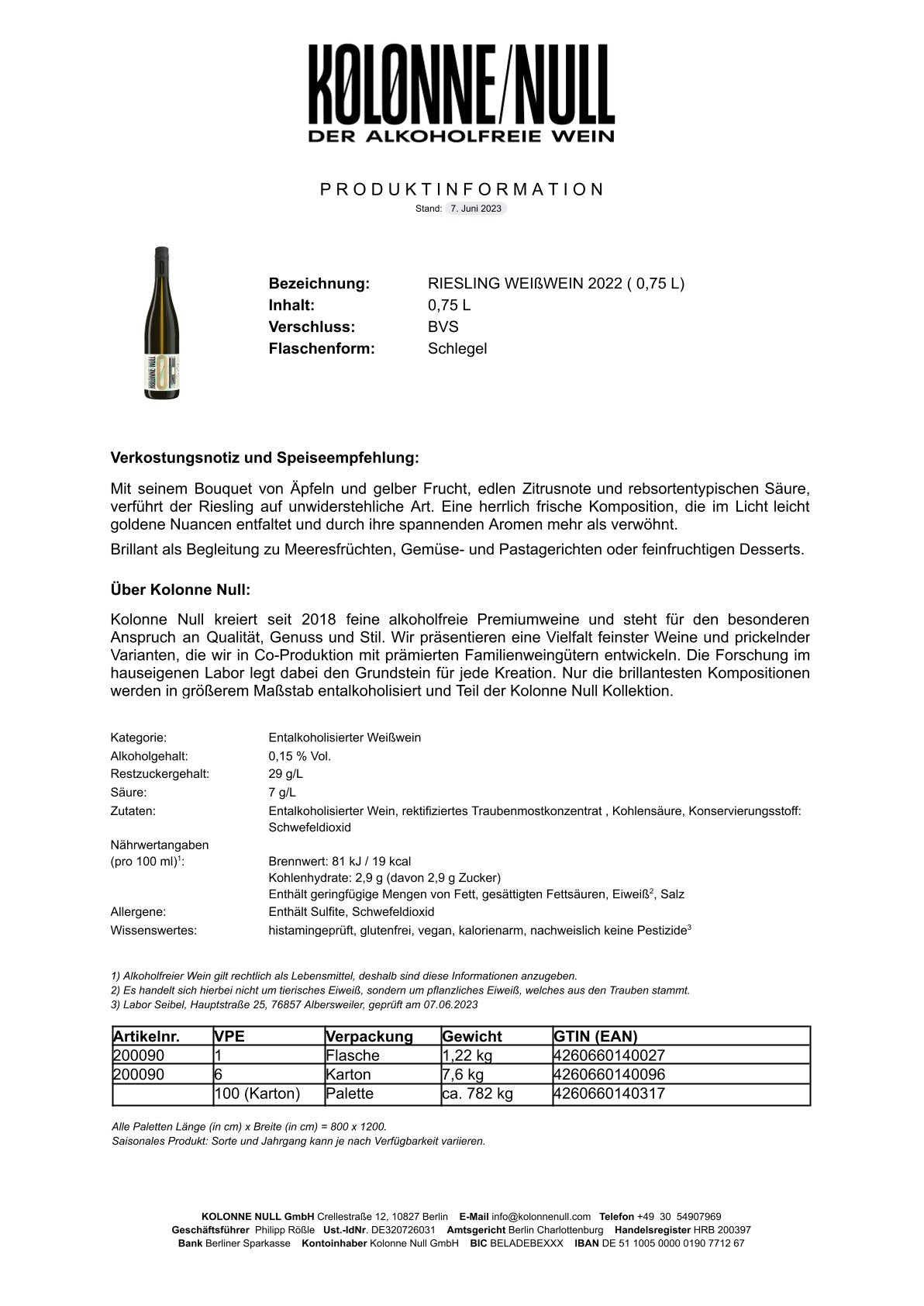 Produktinformationsblatt _ RIESLING WEISSWEIN 2022 L23104 (0,75 L)