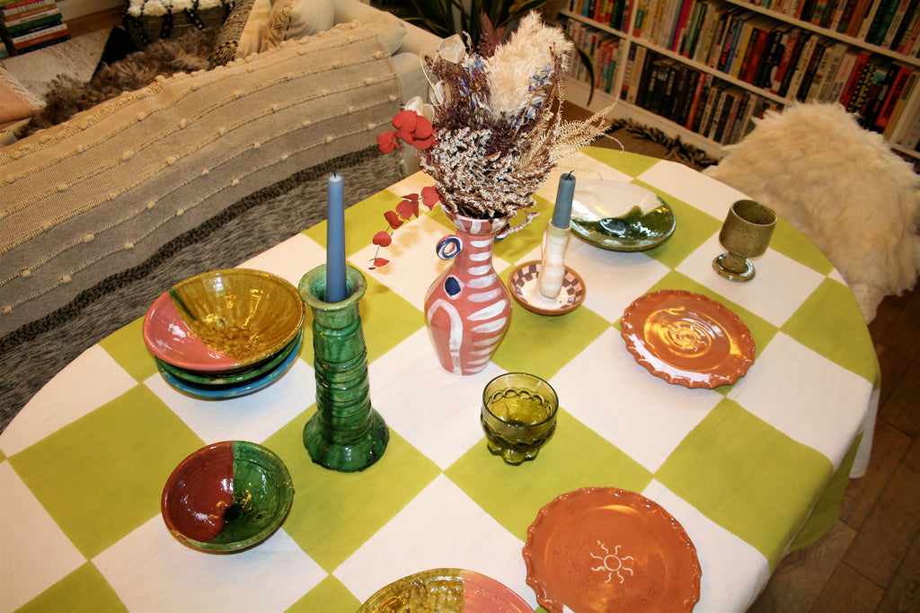 Zesty Lime Check Table Linen by Little Tienda in the home of Kelley Mullarkey