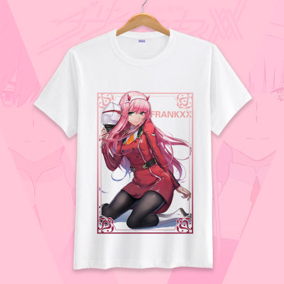 Darling In The Franxx Zero Two T Shirt Short Sleeve Cosplay Tees Amcoser - zero two t shirt roblox