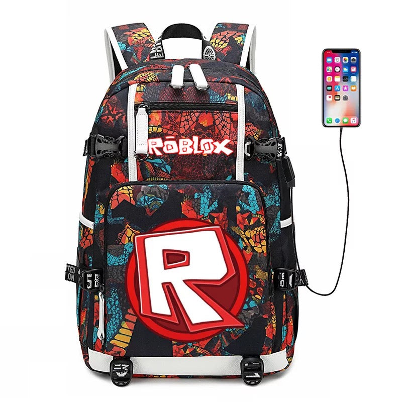 Game Roblox Usb Charging Backpack School Notebook Laptop Travel Bags - 