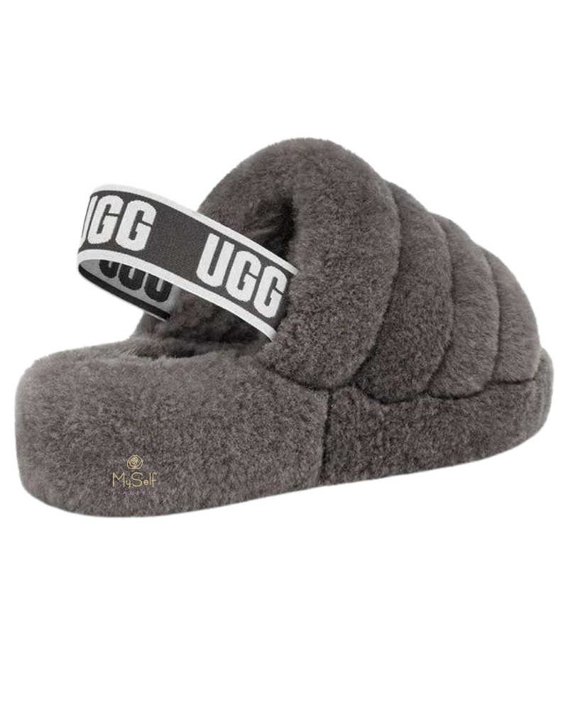 UGG 1095119 Charcoal Fluff Yeah Fur Slides – myselflingerie.com