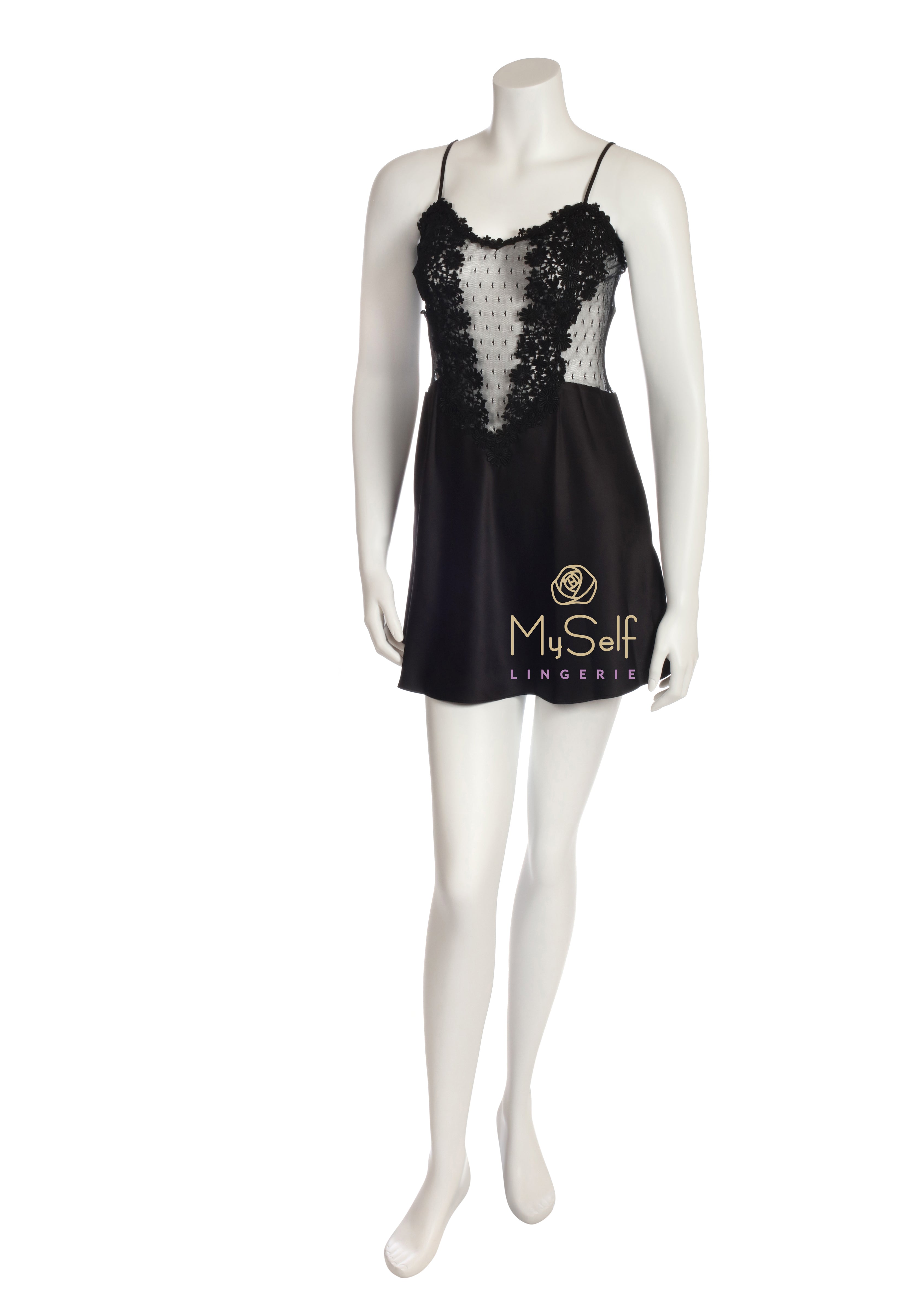 Lycra Control Fit Body in Black with Chantilly Lace