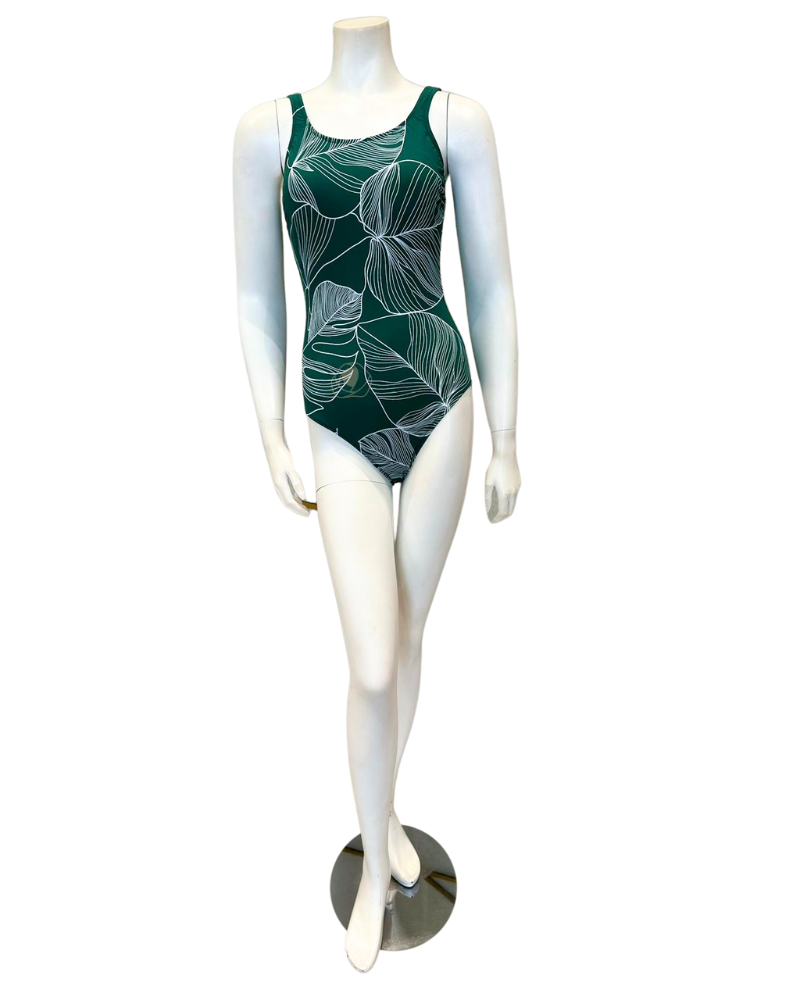 Green Ribbed Recycled Microfiber One-Shoulder One-Piece Swimsuit 