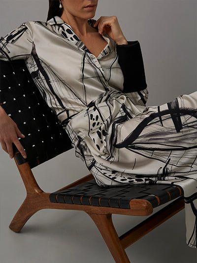 YAITTE Print Silk Shirt Dress