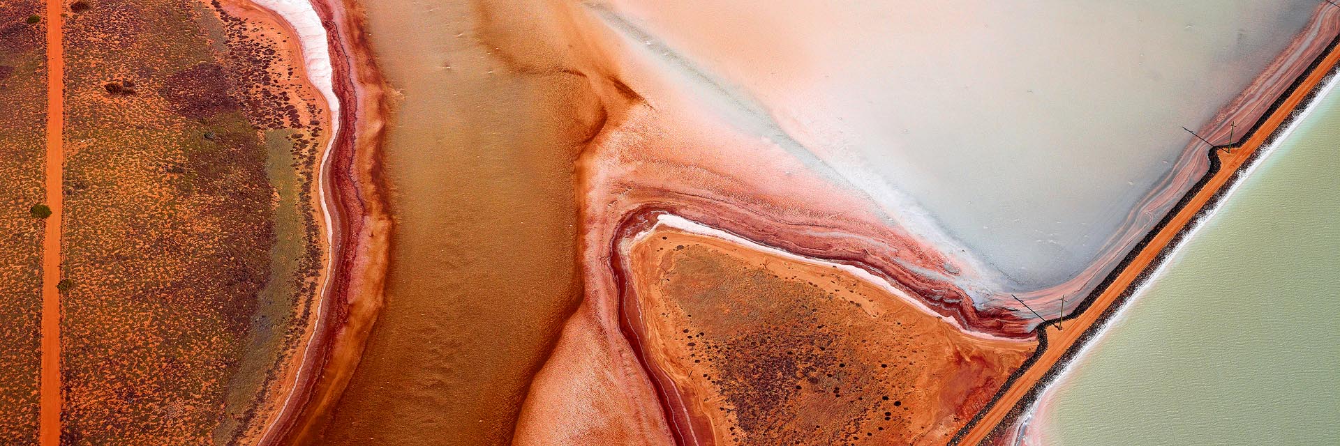 Aerial photograph of the salt lakes around Port Hedland at Dampier Salt mines in the North West of Australia