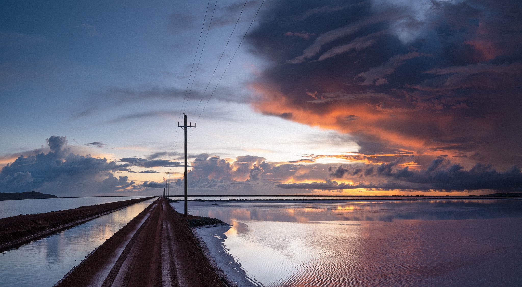 photograph of a salt lake at sunset in Karratha in Western Australia