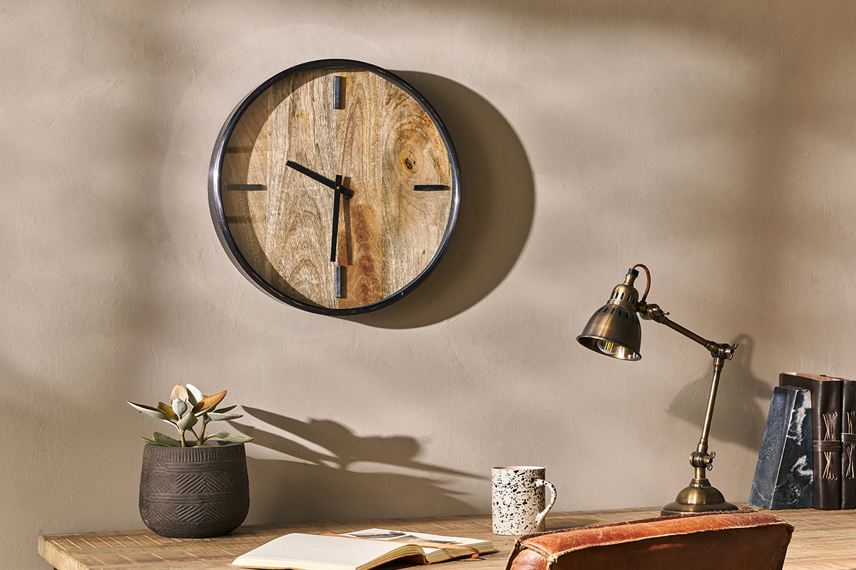 Nkuku Alomi Mango Wood Clock | Mirrors Wall Art & Clocks | Brown | Small 5.5 x 41 cm (Diameter)