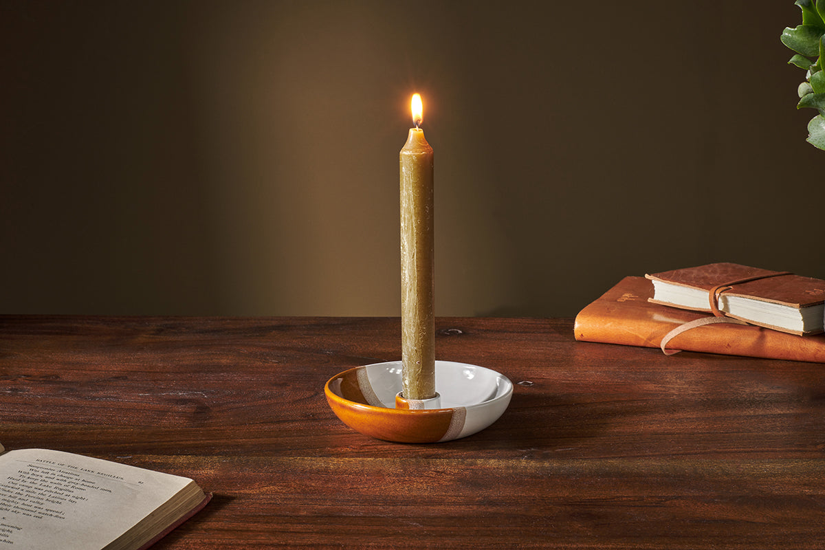 Nkuku Candra Ceramic Candle Holder | Candles Holders & Lanterns | White/Brown