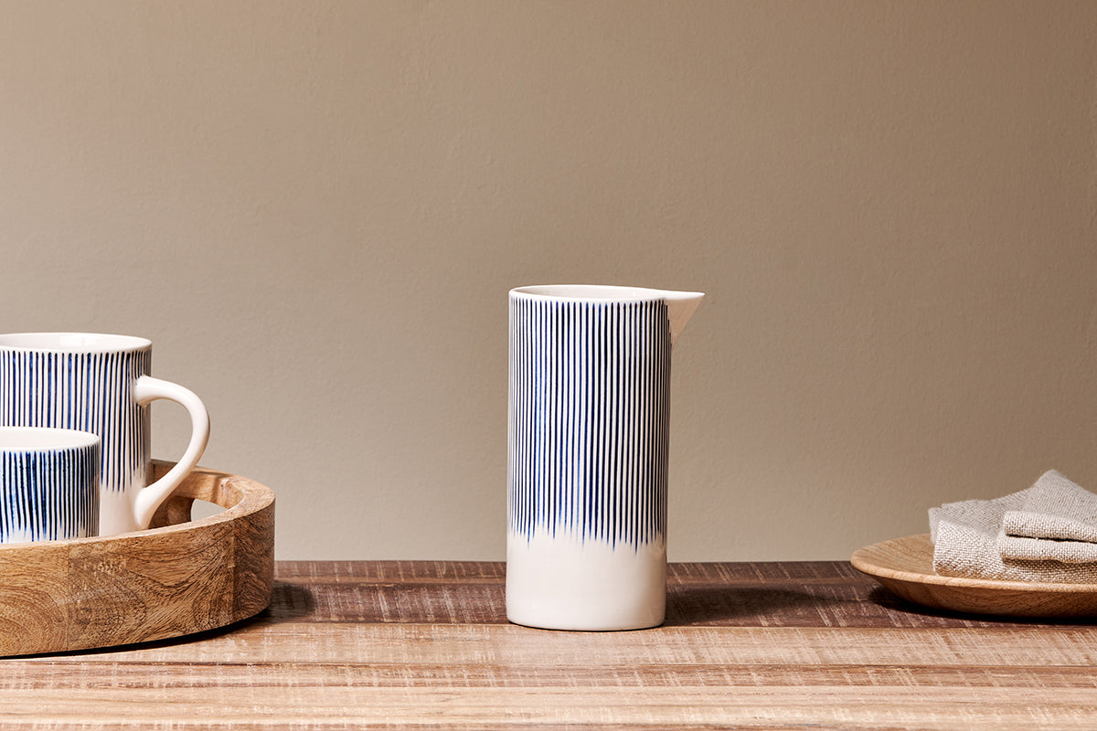 Nkuku Karuma Ceramic Jug | Serveware | Blue/White | Small 15.5 x 7.5 cm (Diameter)