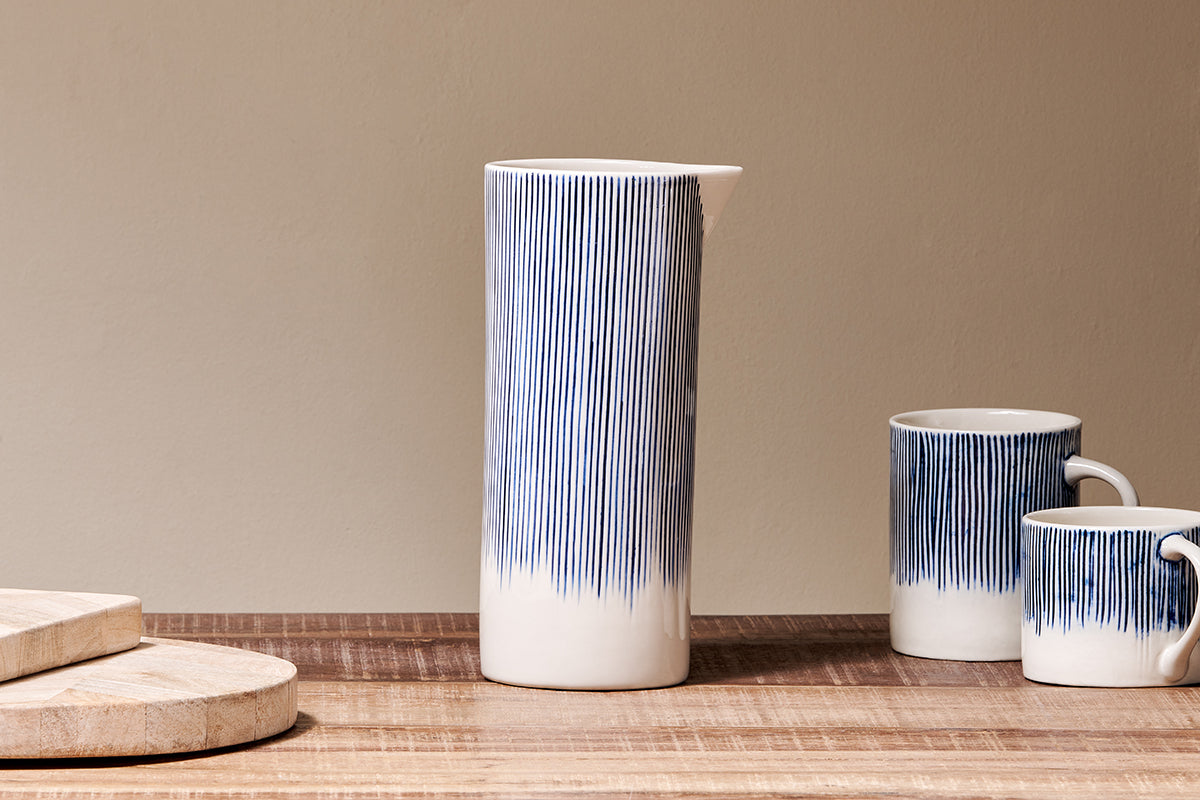 Nkuku Karuma Ceramic Jug | Serveware | Blue/White | Large