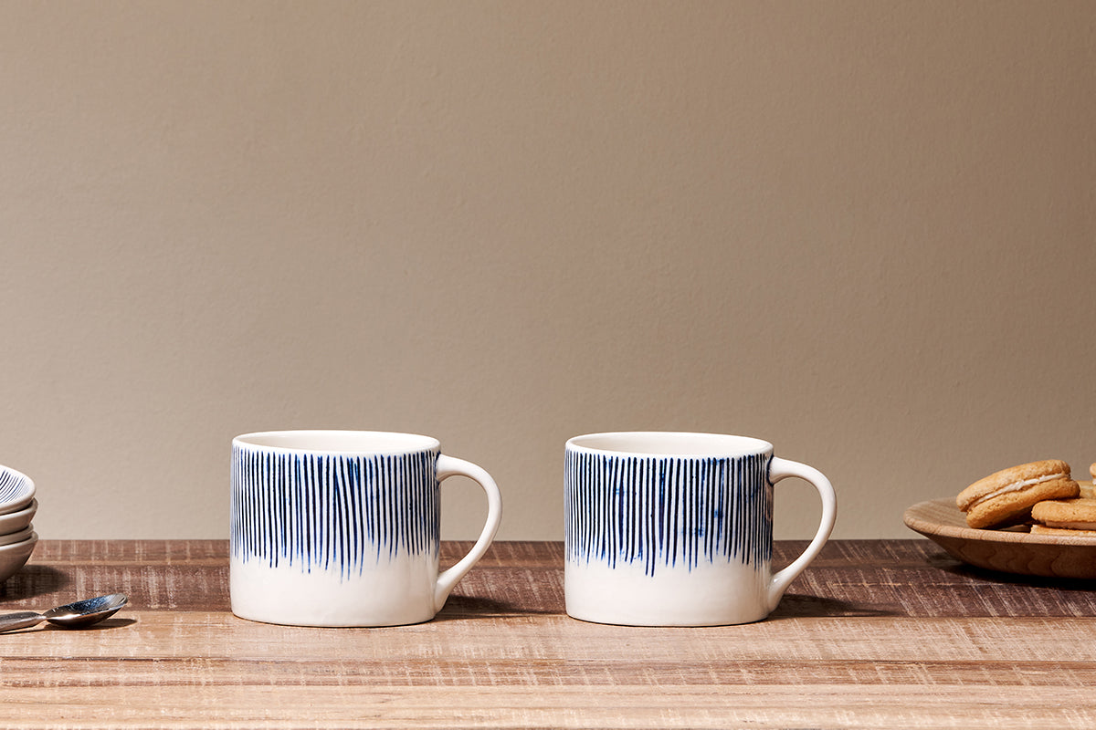 Nkuku Karuma Ceramic Mug Set Of 2 | Tableware | Blue/White | Small ()