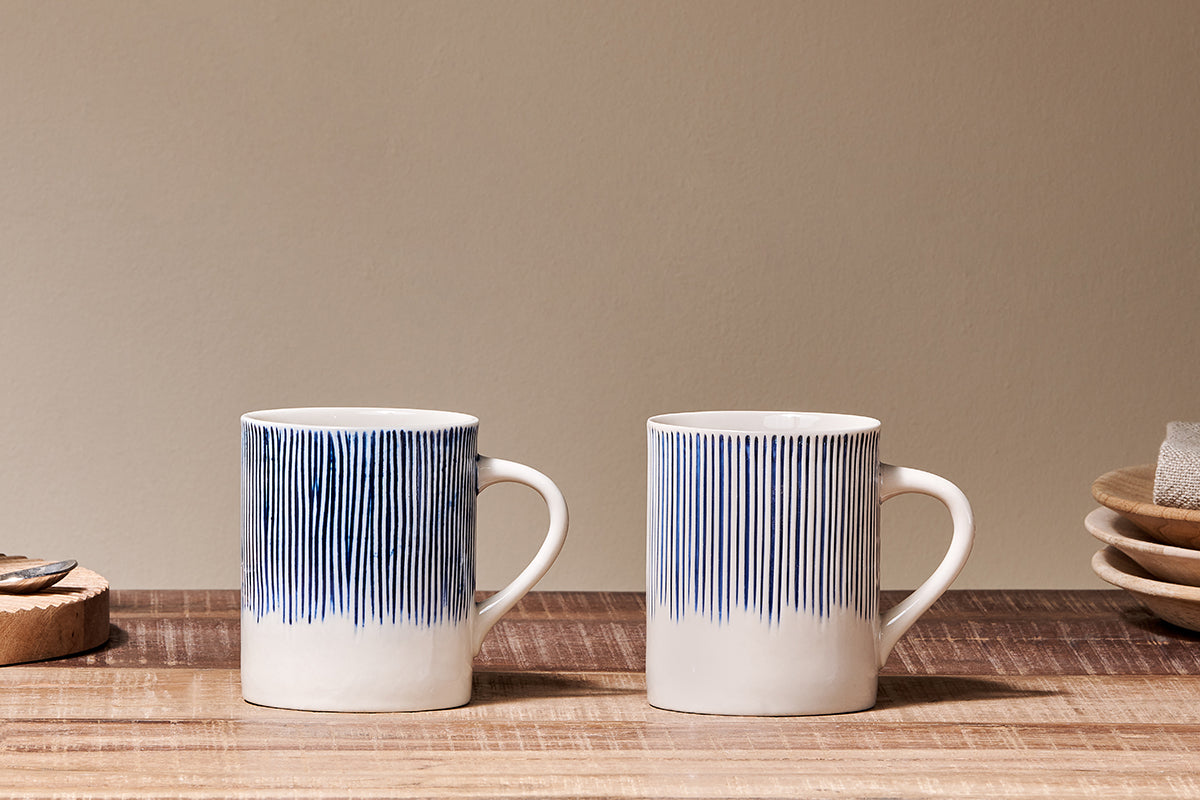 Nkuku Karuma Ceramic Mug Set Of 2 | Tableware | Blue/White | Large ()
