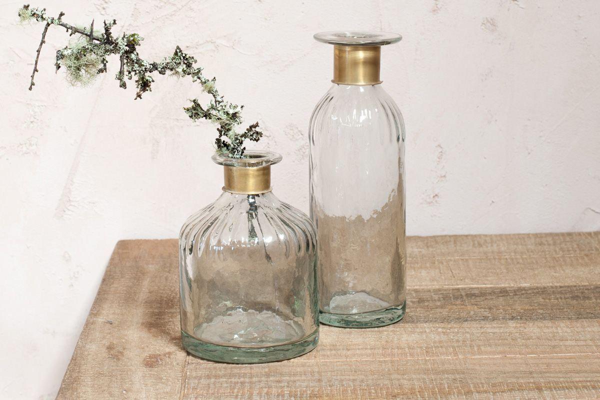 Nkuku Chara Hammered Bottle | Vases & Planters | Clear | Small 15 x 11 cm (Diameter)