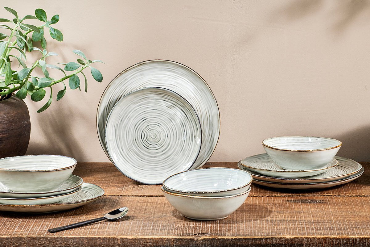 Nkuku Dhanuk Ceramic Dinnerware Set Set Of 12 | Tableware | Cream