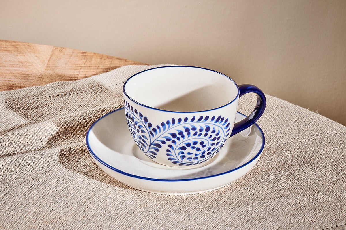 Nkuku Eshani Ceramic Cup & Saucer | Tableware | Indigo