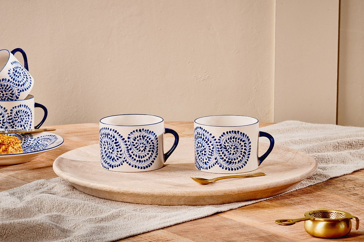 Nkuku Eshani Ceramic Mugs Set Of 2 | Tableware | Indigo | Large