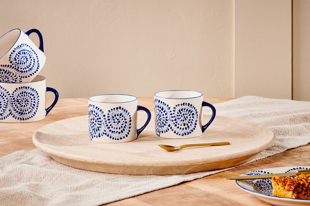 Nkuku Eshani Ceramic Mugs Set Of 2 | Tableware | Indigo | Small