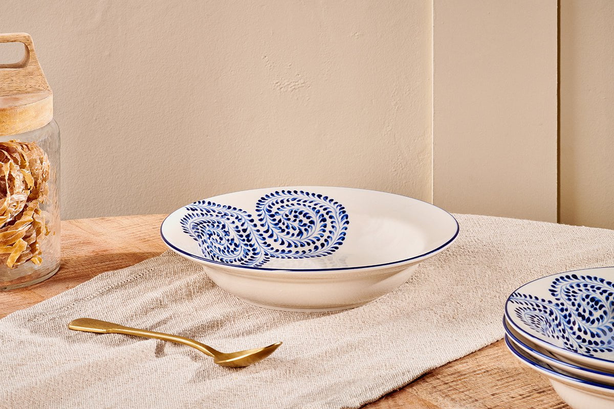 Nkuku Eshani Ceramic Pasta Bowl | Tableware | Indigo